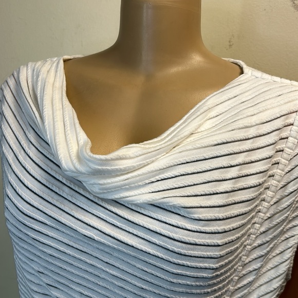 T Tahari White Twist Dress Midi sleeveless Cowlneck  sheer striped size XL - Picture 15 of 17